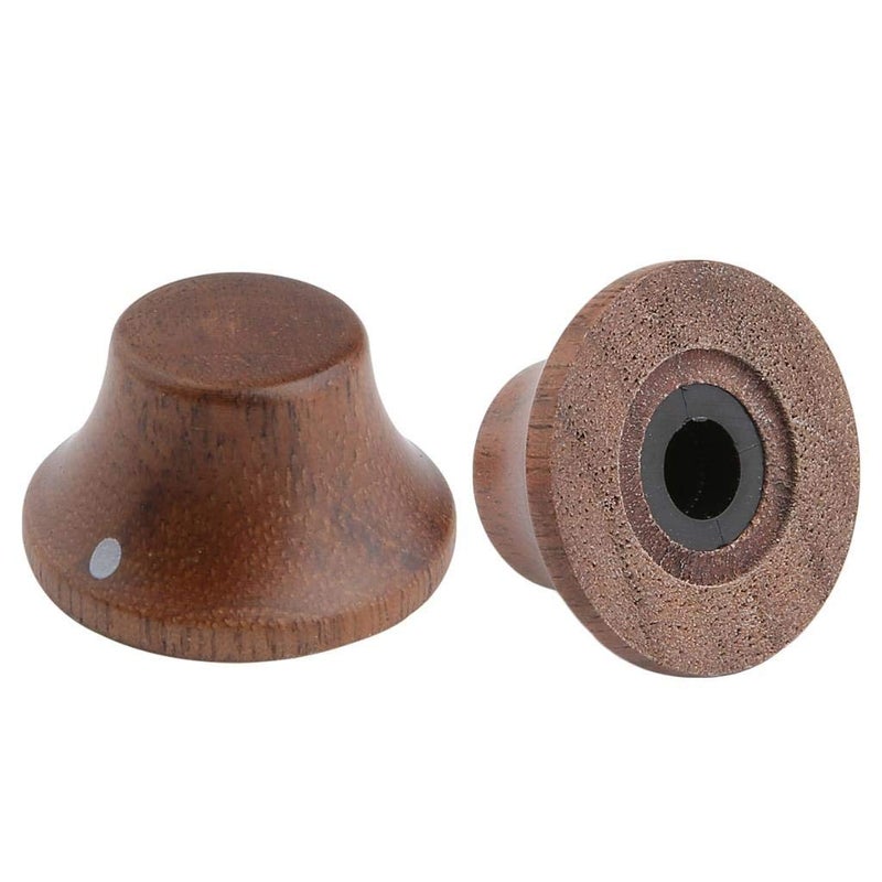 KAISH 2-Pack Wood Knobs LP/Strat Style Bell Knobs Guitar Bass Top Hat Wood Knob with Indicator Dot Walnut Wood - Image 3